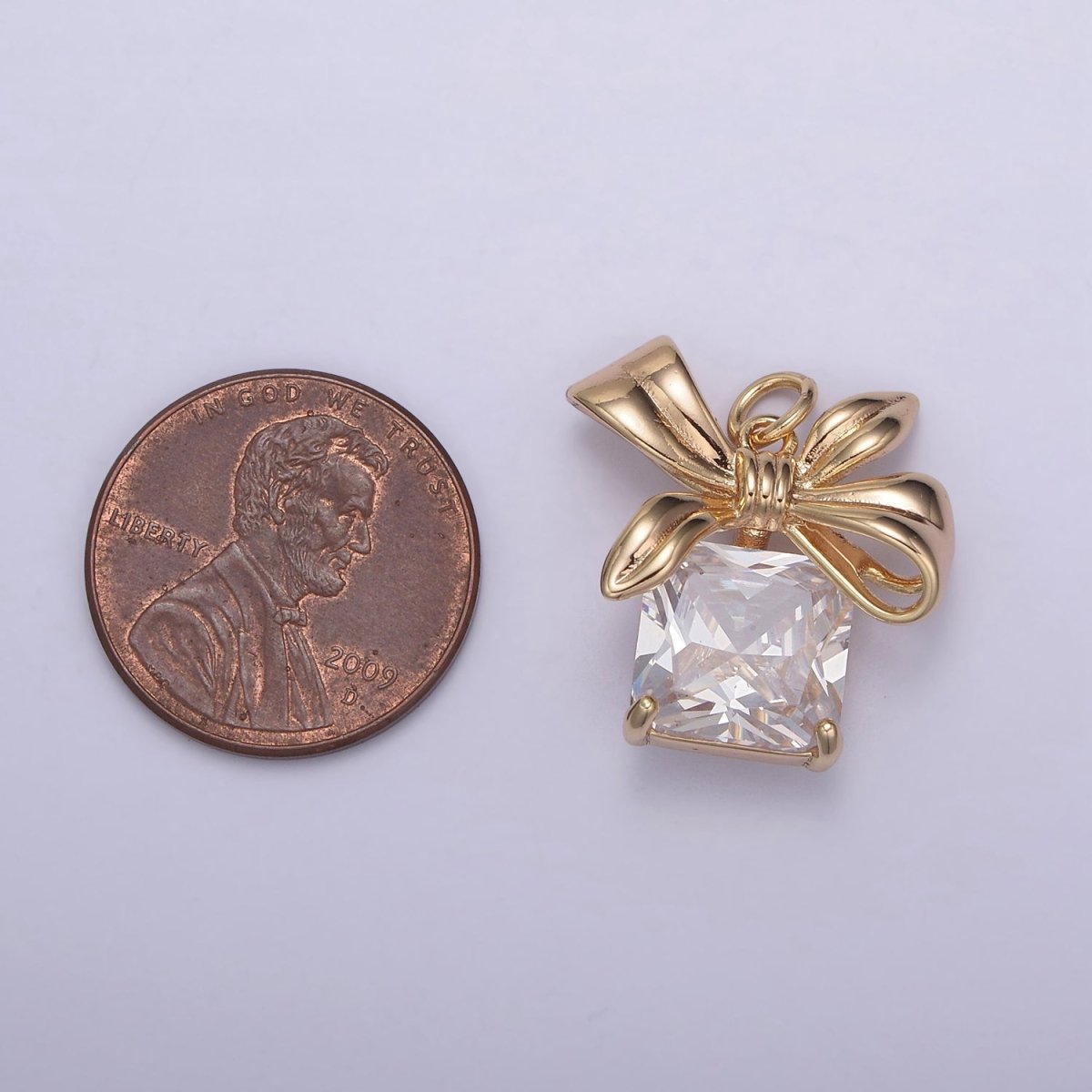 Dainty Present Gift Charm Inspired with Square Cubic Stone Clear CZ Pendant N-853 - DLUXCA