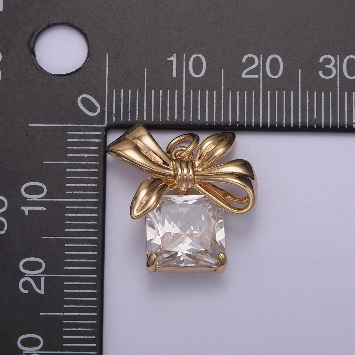 Dainty Present Gift Charm Inspired with Square Cubic Stone Clear CZ Pendant N-853 - DLUXCA