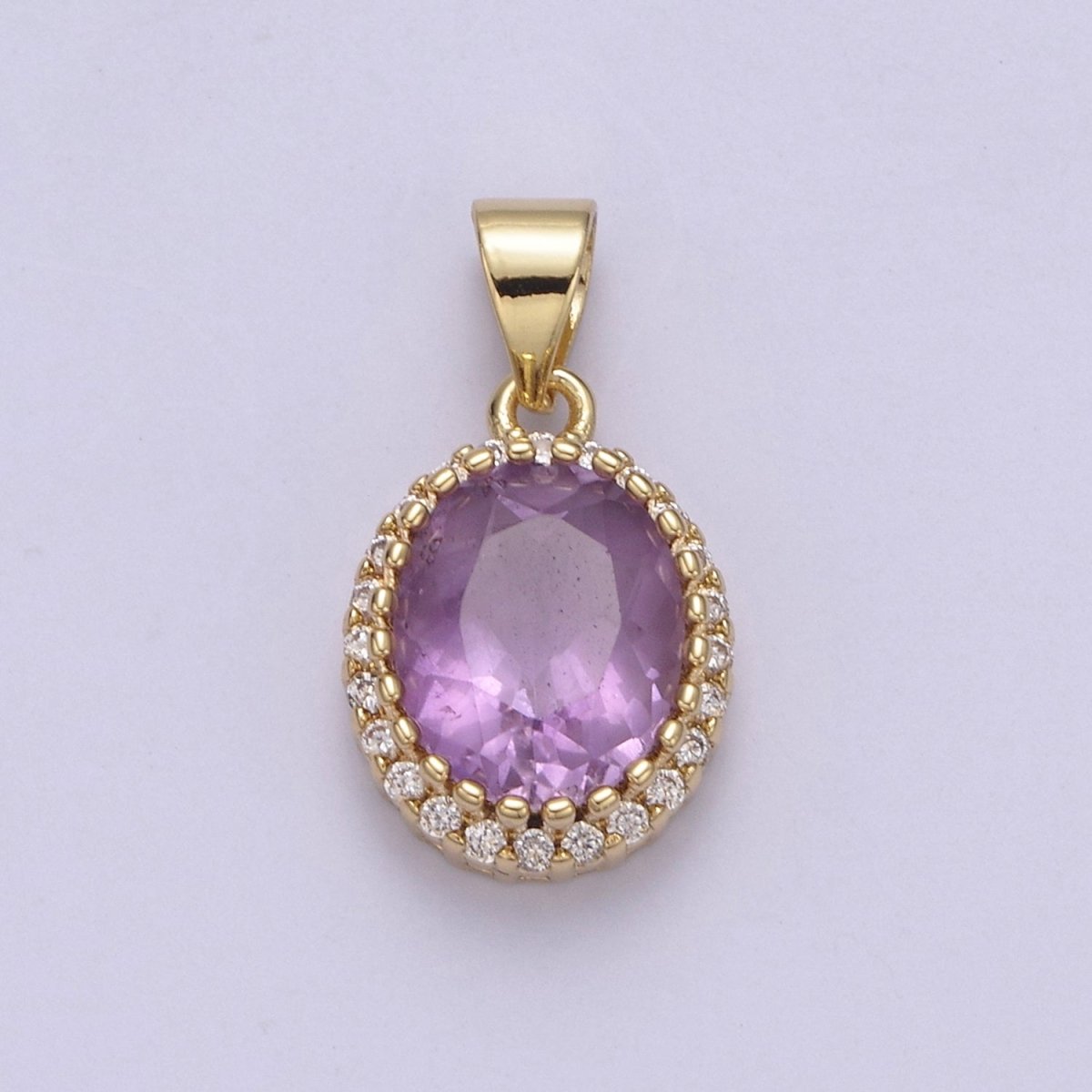 Dainty Purple Amethyst Oval Charm with Clear Cubic Zircon Pendant for Minimalist Jewelry Gemstone H-727 - DLUXCA