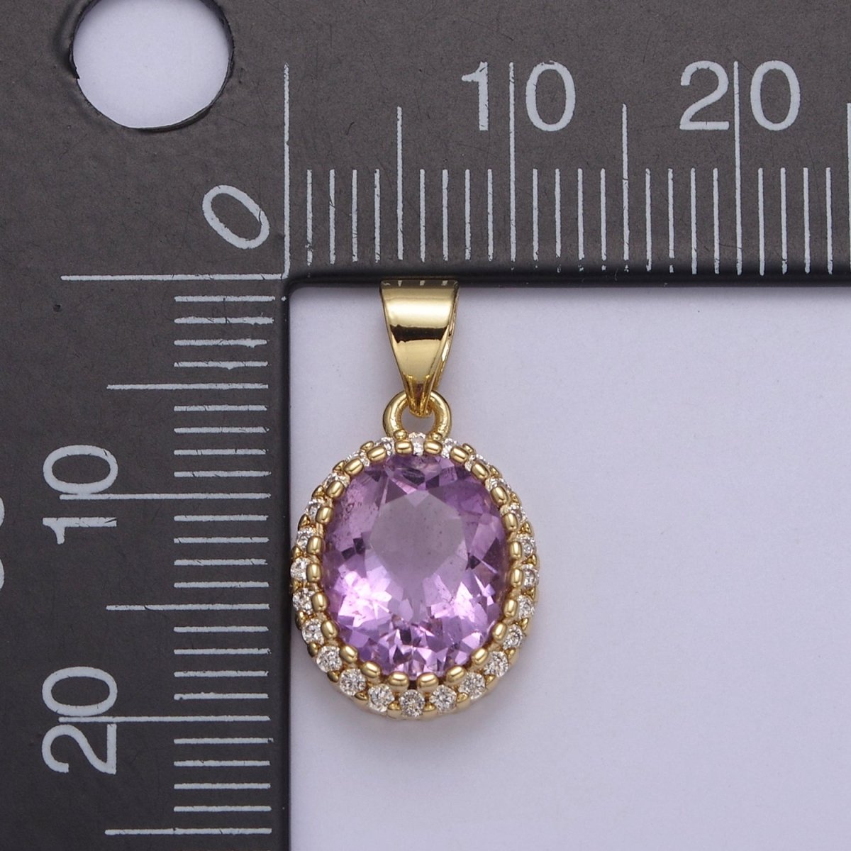 Dainty Purple Amethyst Oval Charm with Clear Cubic Zircon Pendant for Minimalist Jewelry Gemstone H-727 - DLUXCA