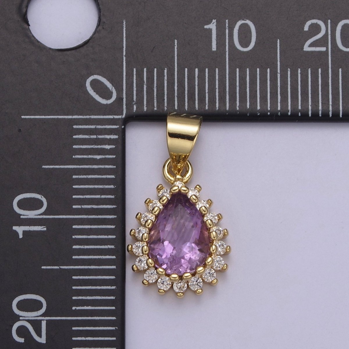 Dainty Purple Amethyst Tear drop Charm with Clear Cubic Zircon Pendant for Minimalist Jewelry Gemstone H-788 - DLUXCA