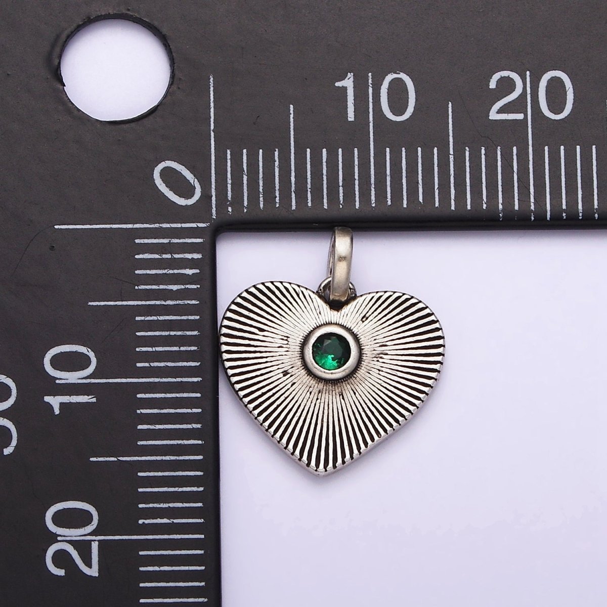 Dainty Radial Heart Charm in 925 Sterling Silver Pendant with Green Micro Pave Medallion Jewelry SL-323 - DLUXCA