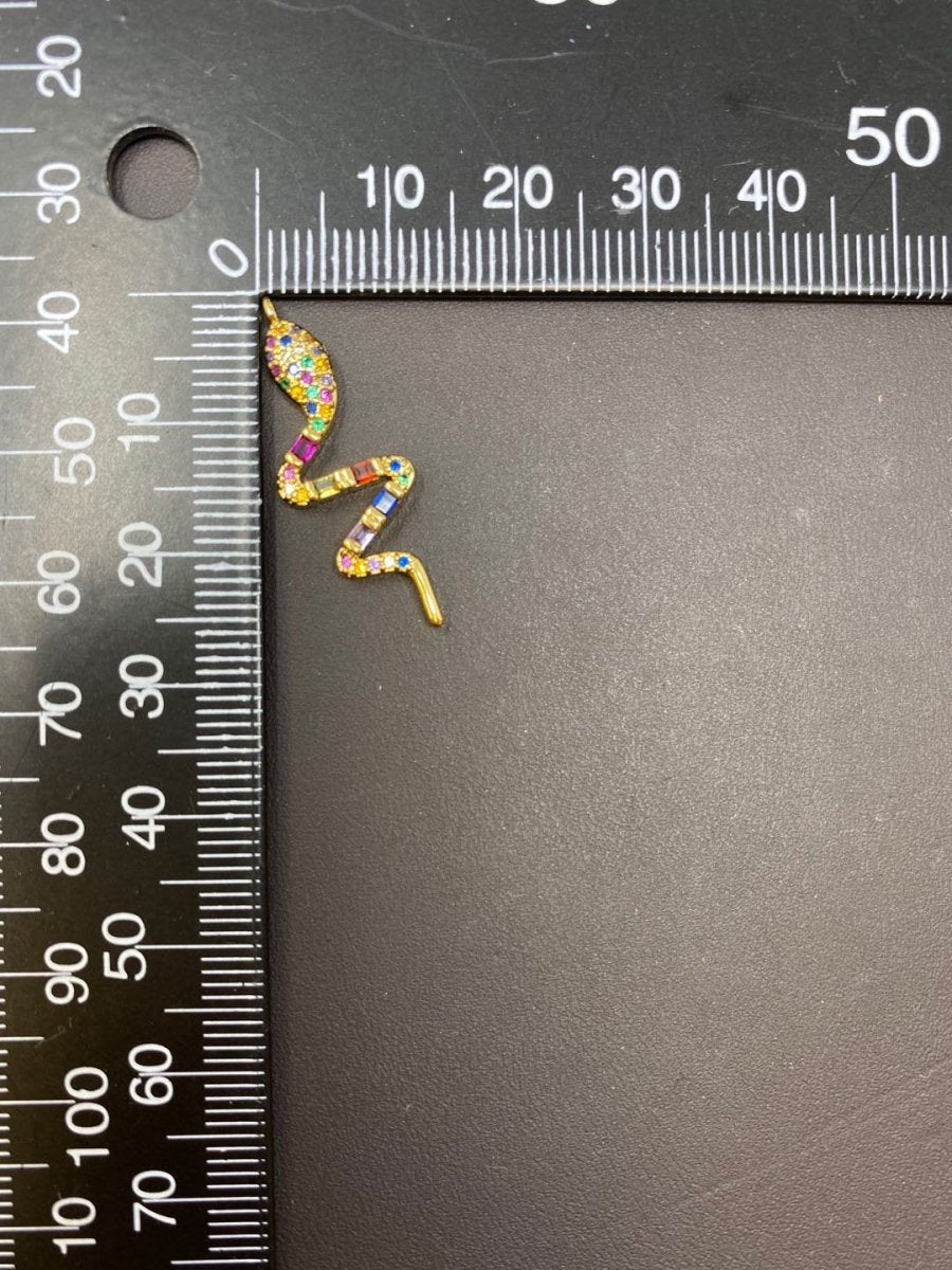 Dainty Rainbow Micro Pave Snake Charm, CZ Cubic Snake Charm Gold Filled Serpent Charm Animal Charm for Necklace, Earring, Bracelet Component D-067 - DLUXCA