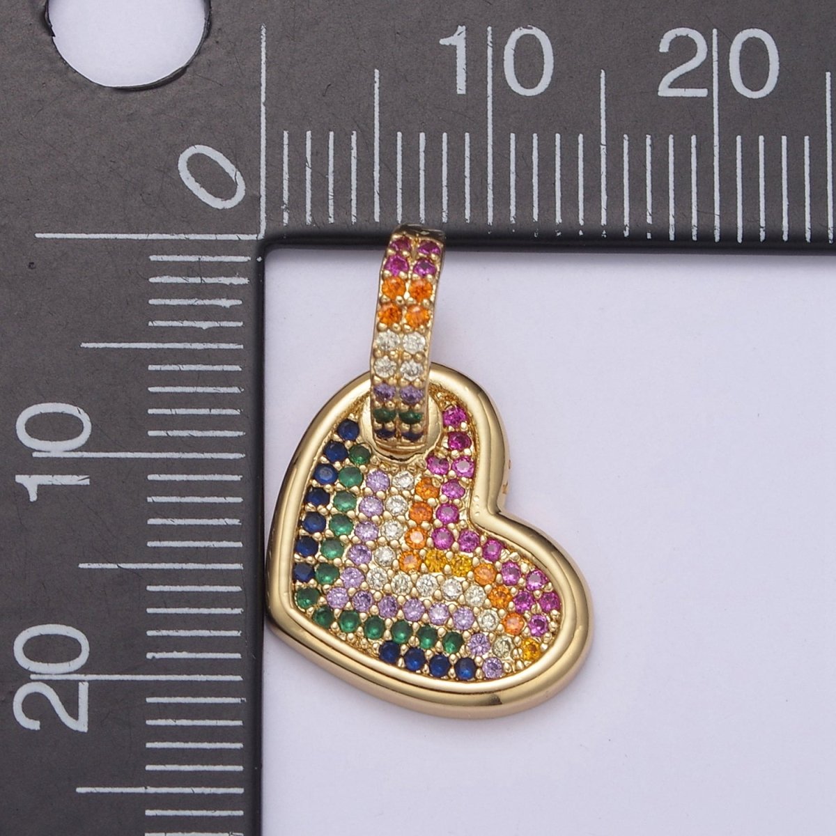 Dainty Rainbow Multi Color CZ Heart Pendant for Dangle Necklace Charm N-541 - DLUXCA
