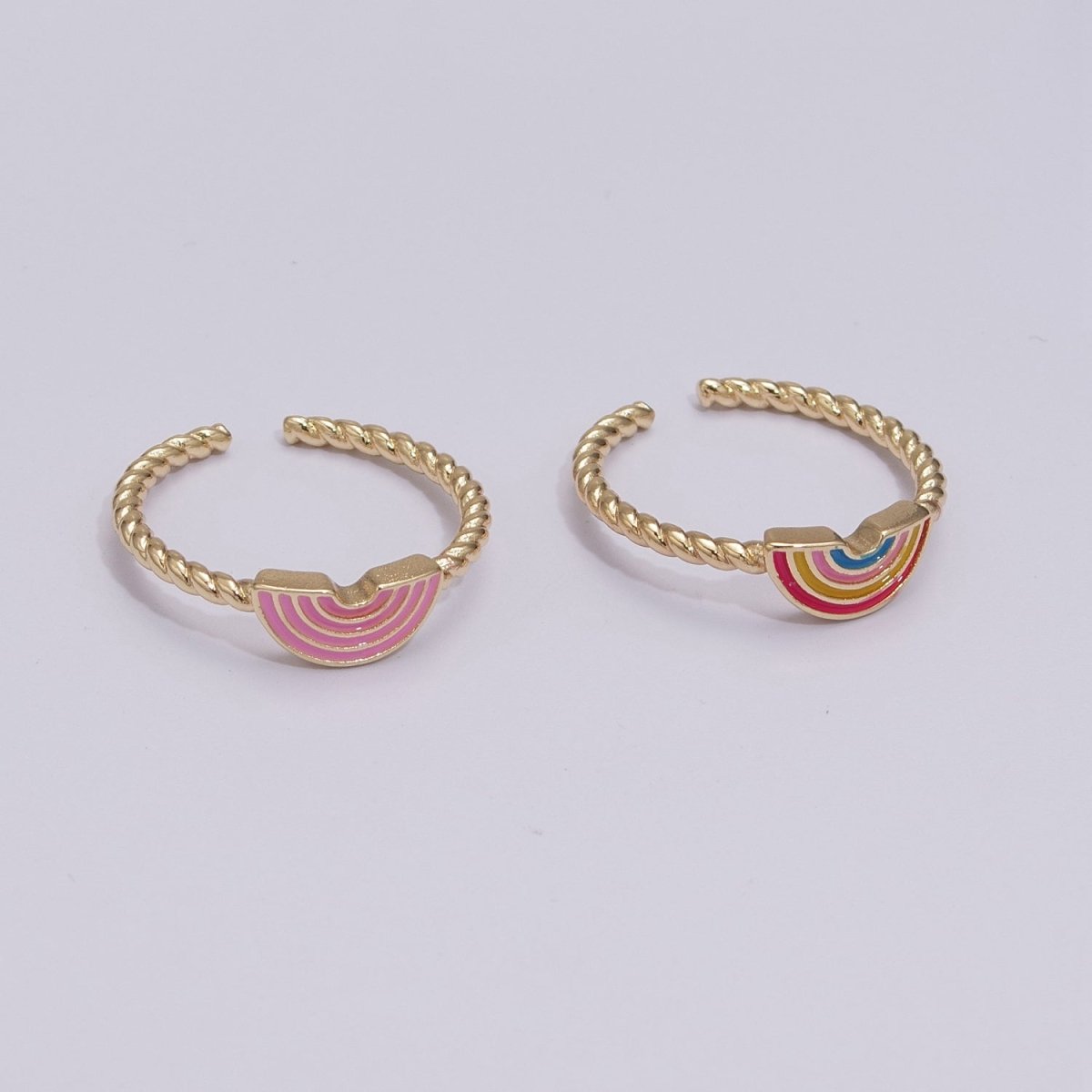 Dainty Rainbow Ring, Pink Enamel Ring Twisted Open Adjustable Ring Christmas New beginning gift U-113 U-114 - DLUXCA