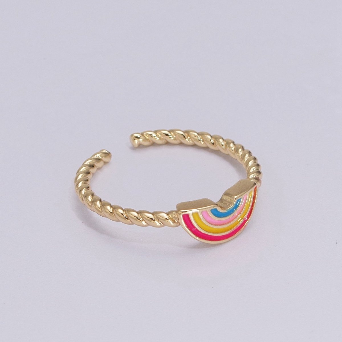 Dainty Rainbow Ring, Pink Enamel Ring Twisted Open Adjustable Ring Christmas New beginning gift U-113 U-114 - DLUXCA