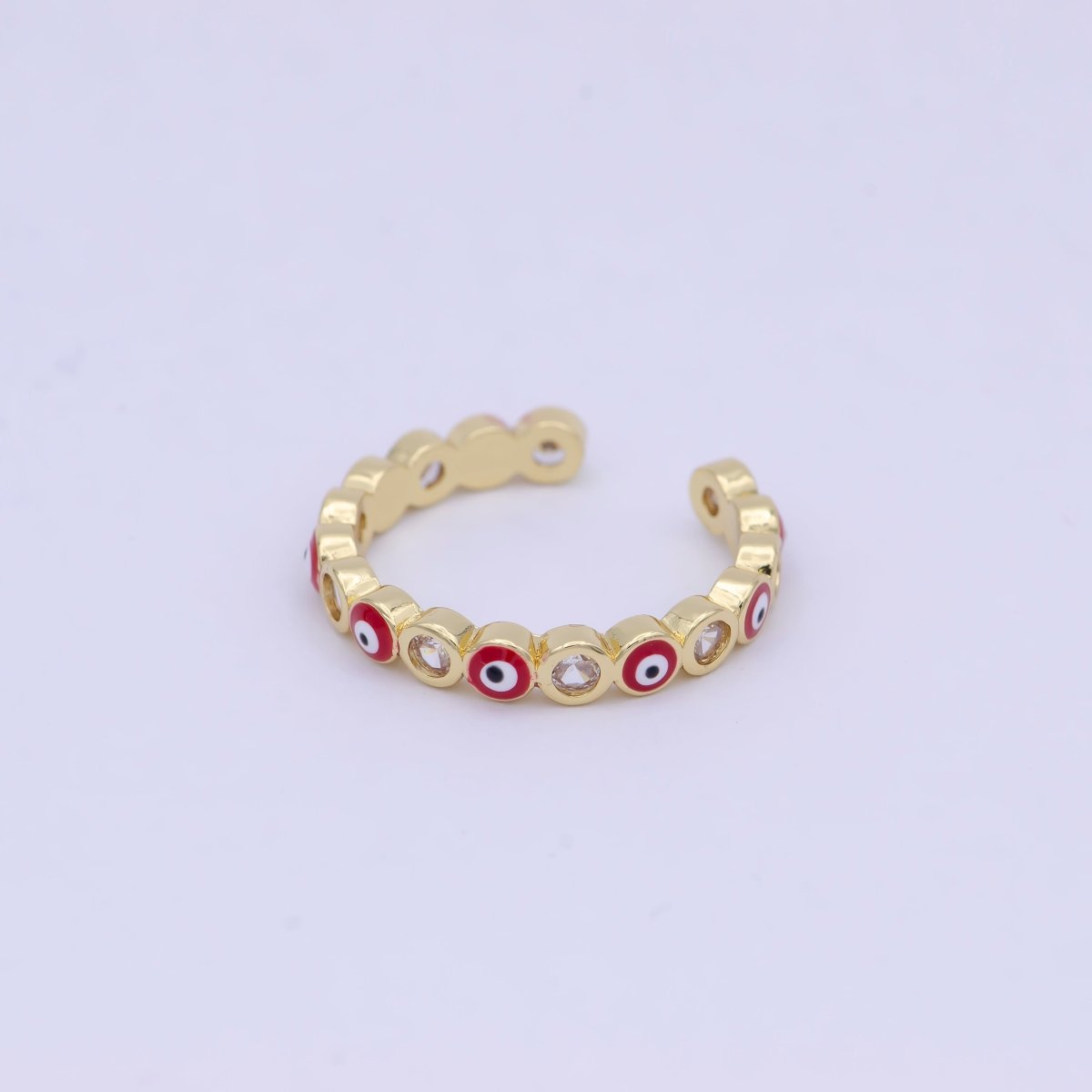 Dainty Red / Blue Gold Filled Evil Eye Ring Open Adjustable Ring S-390 S-391 - DLUXCA