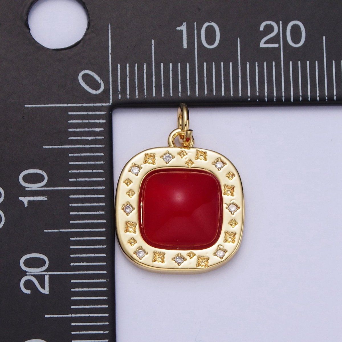 Dainty Red Carnelian Square Geometric Star Charm in Gold & Silver | A-323 A-507 - DLUXCA