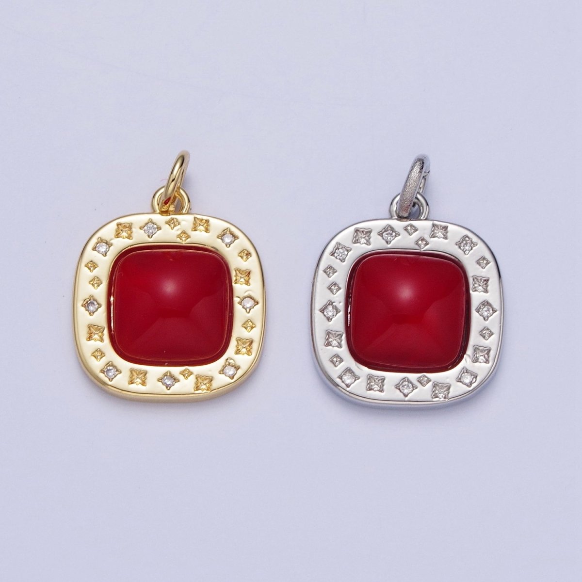 Dainty Red Carnelian Square Geometric Star Charm in Gold & Silver | A-323 A-507 - DLUXCA