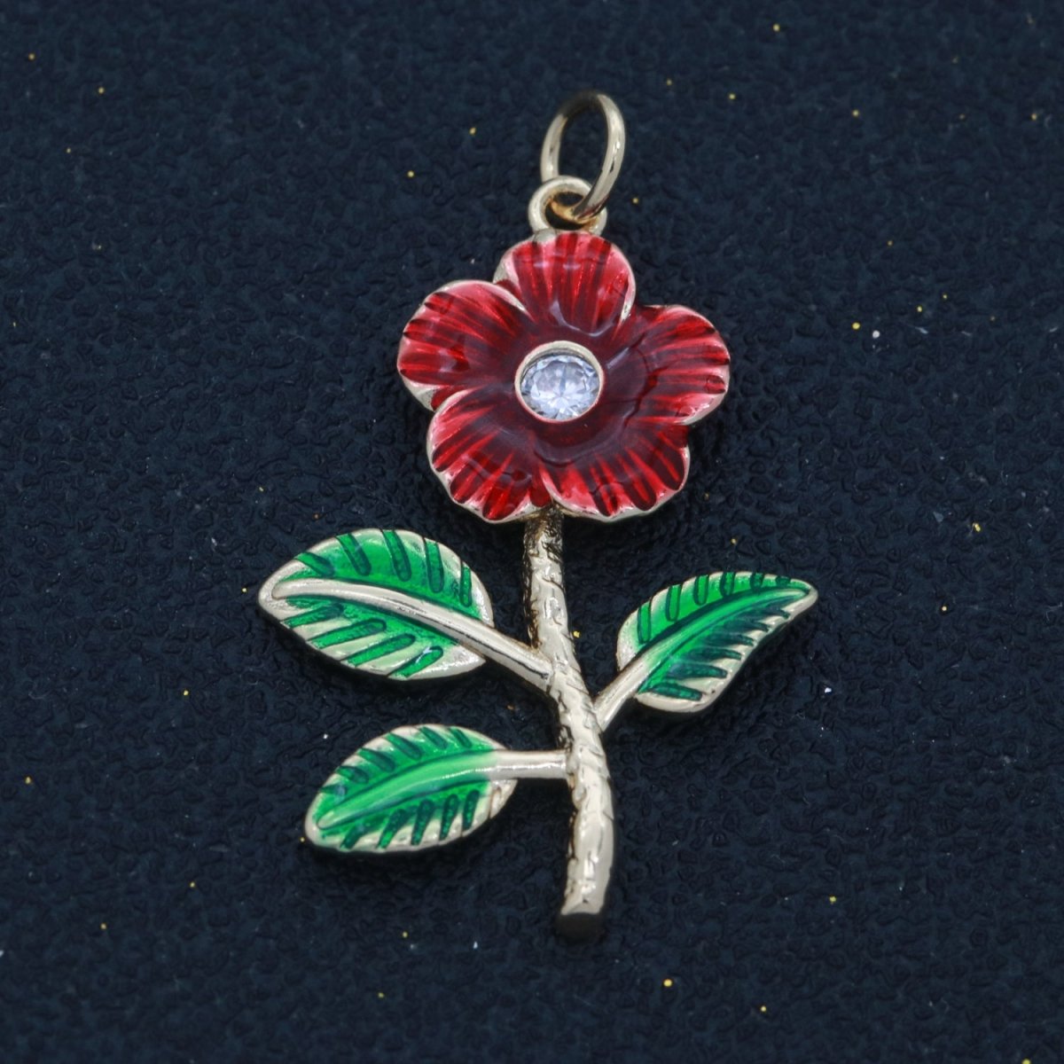 Dainty Red Flower Charm 18k Gold Filled Floral Charm Rose Daisy Inspired Jewelry M-737 - DLUXCA