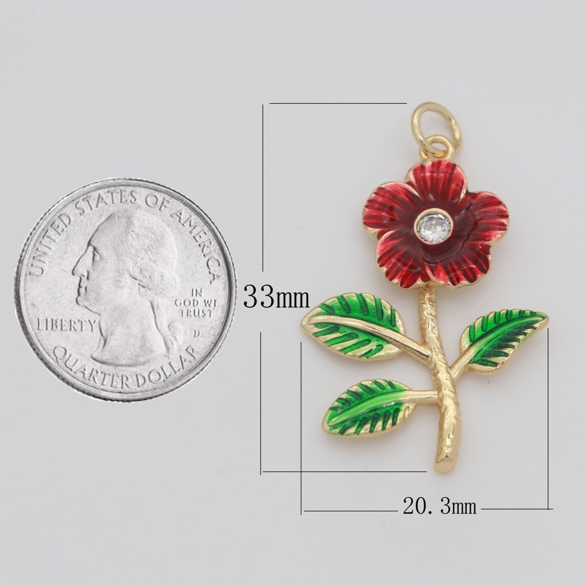 Dainty Red Flower Charm 18k Gold Filled Floral Charm Rose Daisy Inspired Jewelry M-737 - DLUXCA