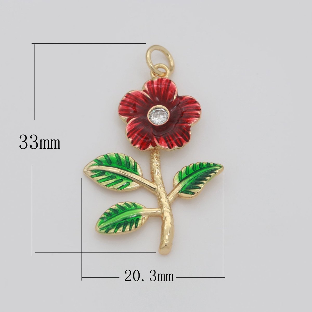 Dainty Red Flower Charm 18k Gold Filled Floral Charm Rose Daisy Inspired Jewelry M-737 - DLUXCA