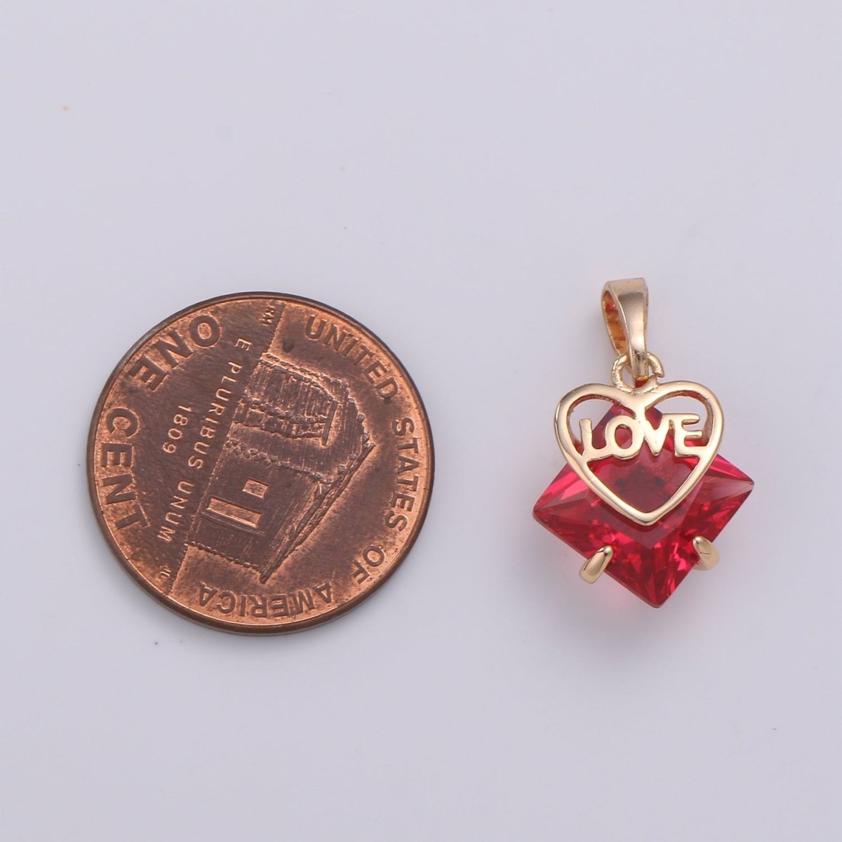 Dainty Red Gem Pendant Cubic Zirconia Rose Gold filled Heart Charm for Necklace Earring Bracelet Component J-105 - DLUXCA