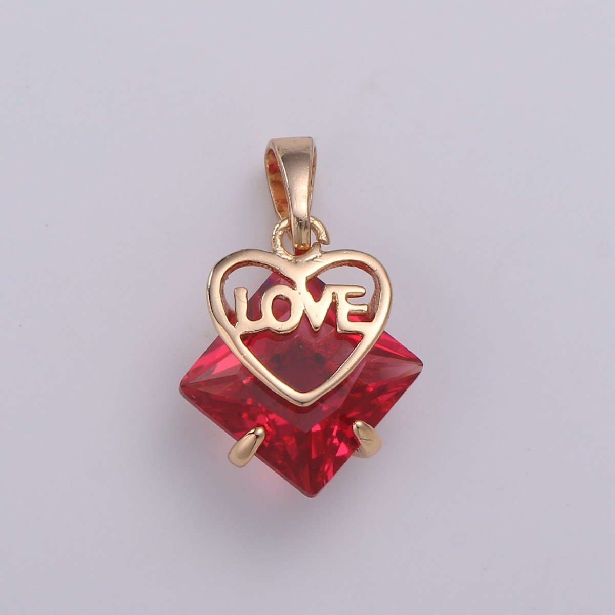 Dainty Red Gem Pendant Cubic Zirconia Rose Gold filled Heart Charm for Necklace Earring Bracelet Component J-105 - DLUXCA