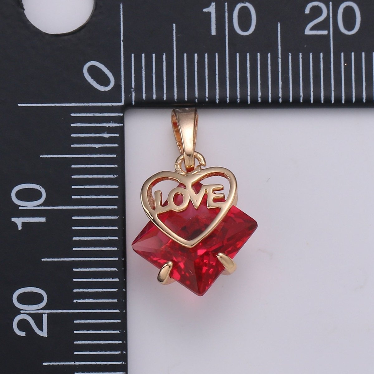 Dainty Red Gem Pendant Cubic Zirconia Rose Gold filled Heart Charm for Necklace Earring Bracelet Component J-105 - DLUXCA