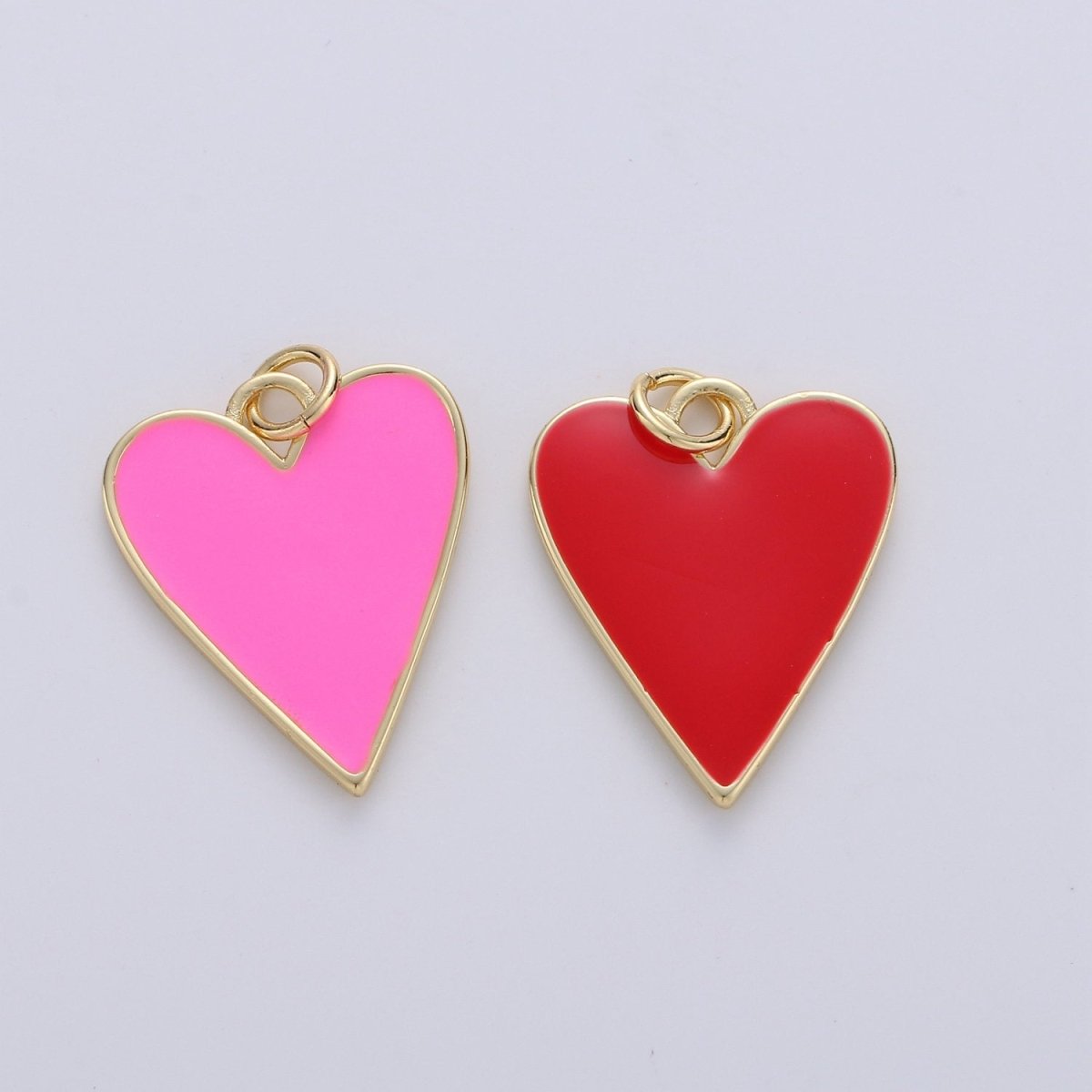 Dainty Red Heart enameled Pink enamel heart pendant, Gold Love charm for Necklace Bracelet Earring Charm Supply Relationship Jewelry D-695 D-696 - DLUXCA