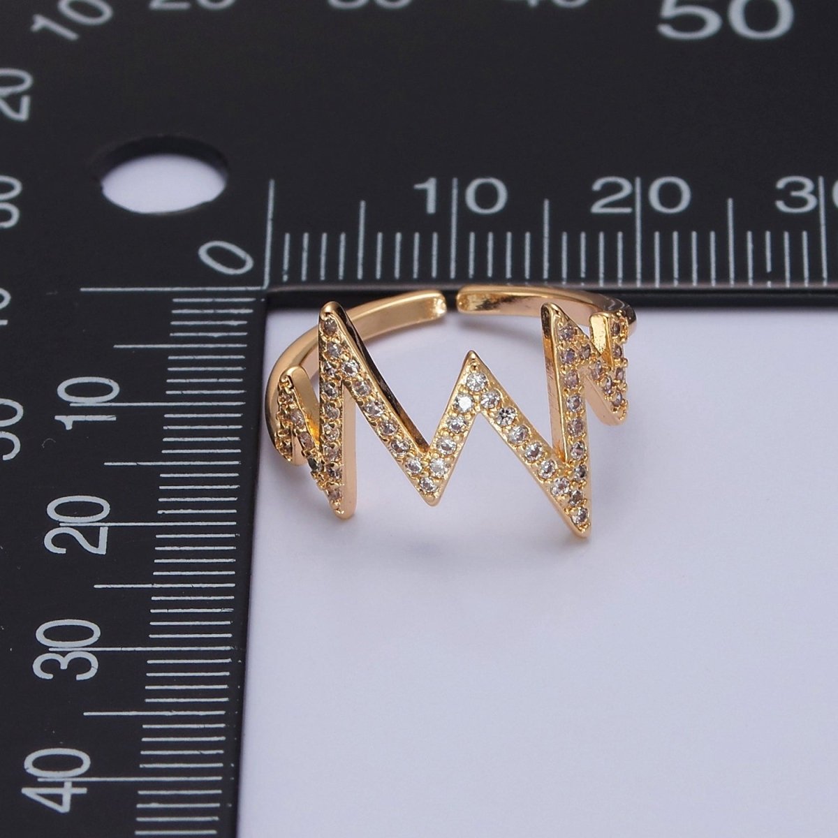 Dainty Ring, Adjustable Heart Beat Ring, Gold Heart Beat Ring, Micro Pave Zig Zag Ring, Minimalist open ring O-2151 - DLUXCA