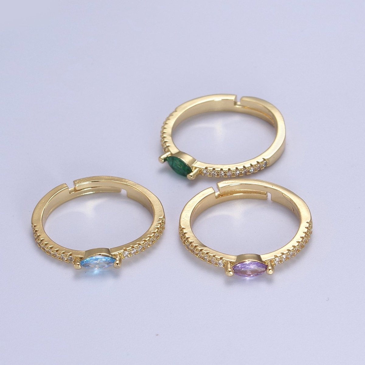 Dainty Ring, Gold Minimalist Ring, Stacking Ring, Green Purple Aqua CZ Diamond Gold Thin Ring, Gift for Her U-365 ~ U-367 - DLUXCA