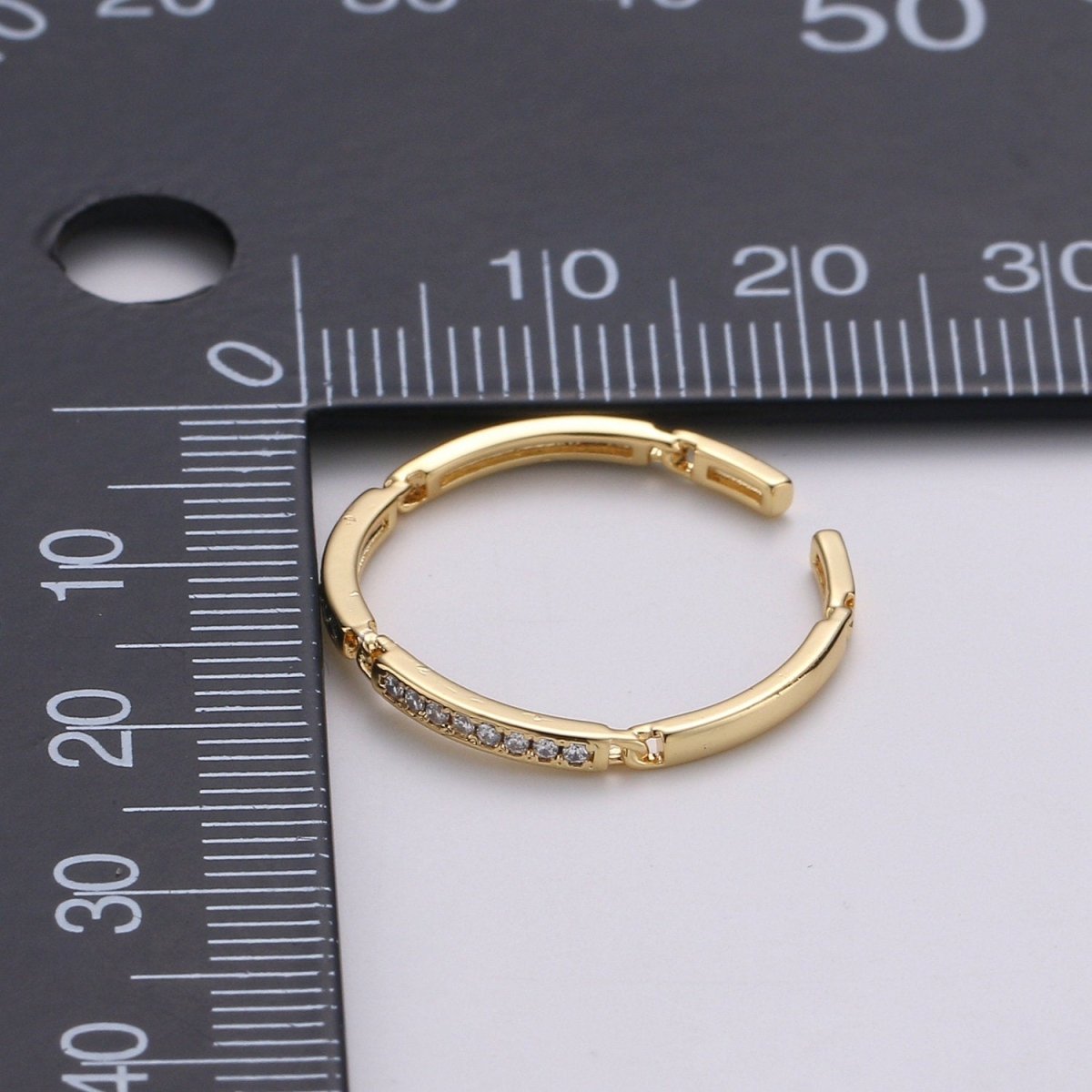 Dainty Ring, Gold Vermeil Minimalist Ring, Stacking Ring, Simple Open Ring, Cubic Zirconia Adjustable Ring, Thin Ring, Gift for Her R-127 - DLUXCA