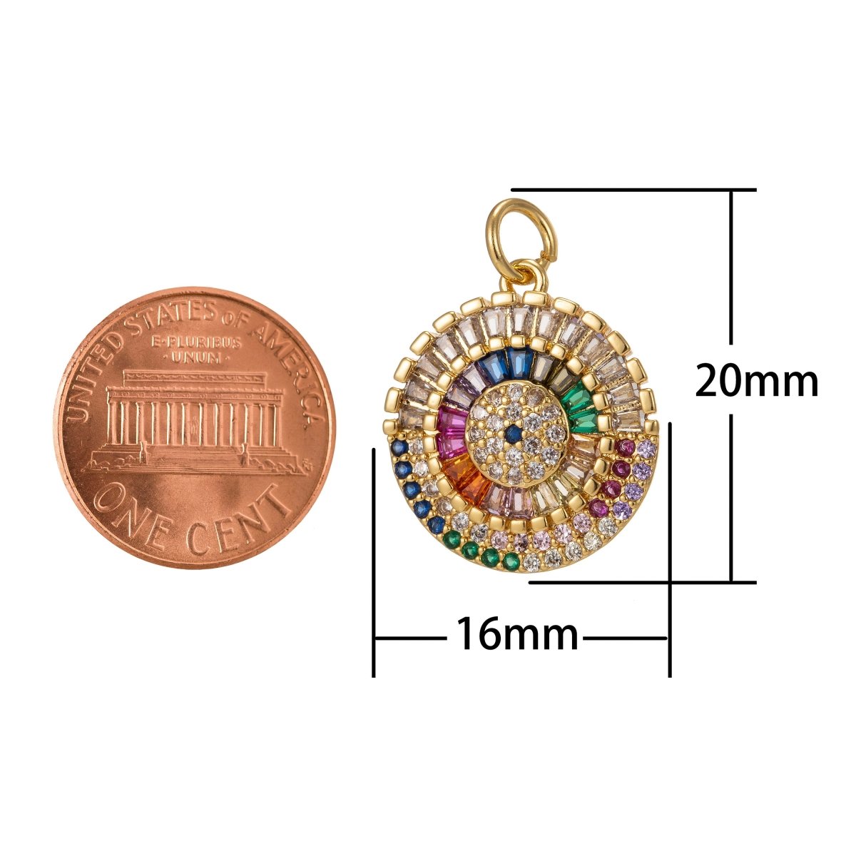 Dainty Round Charm CZ Micro Pave, Disc Charm, Multi Color Pave Charm , Dainty Charms,Cubic Zirconia Bracelet Earring Necklace Charm 20x15mm I-442 - DLUXCA