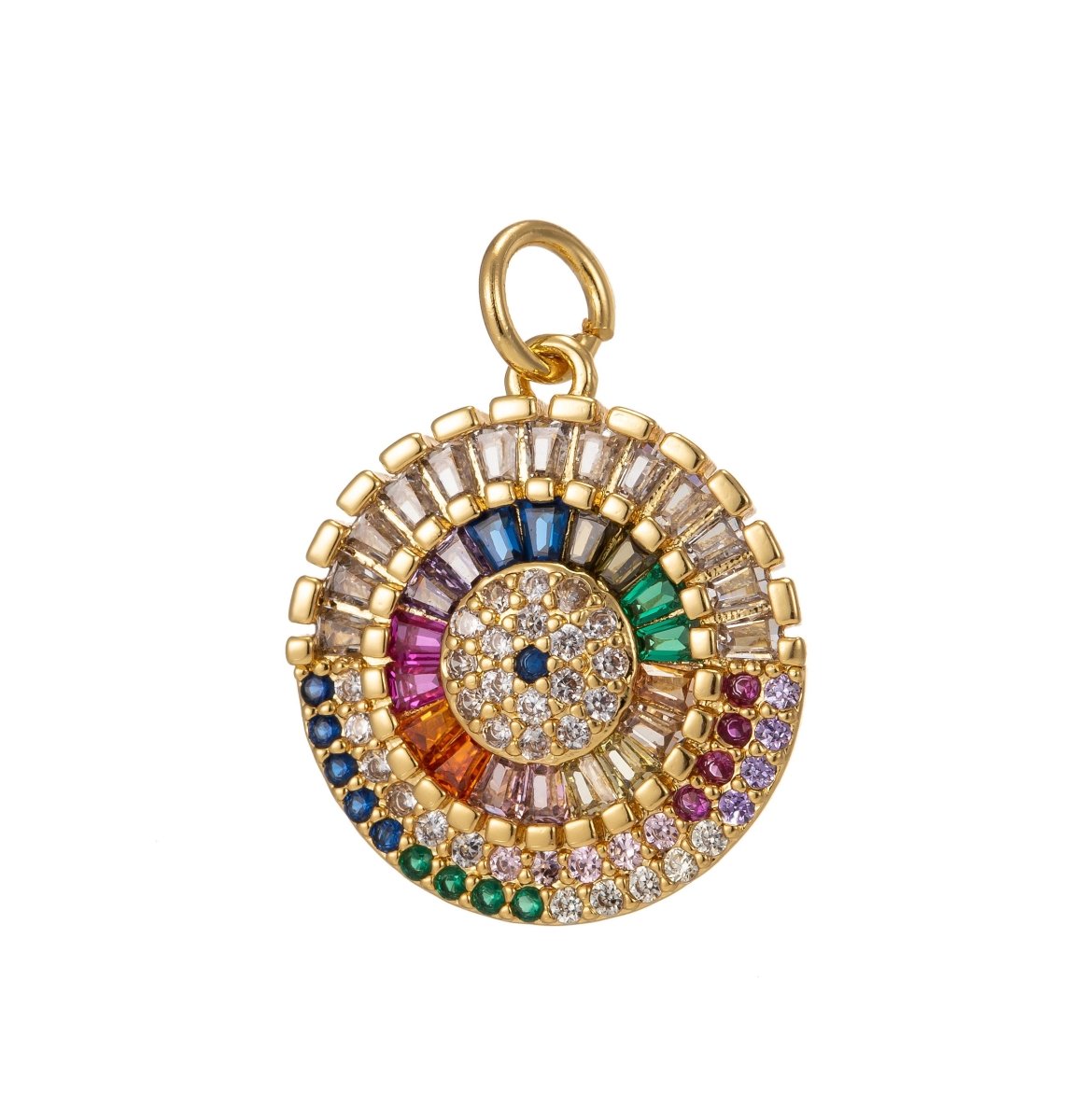 Dainty Round Charm CZ Micro Pave, Disc Charm, Multi Color Pave Charm , Dainty Charms,Cubic Zirconia Bracelet Earring Necklace Charm 20x15mm I-442 - DLUXCA