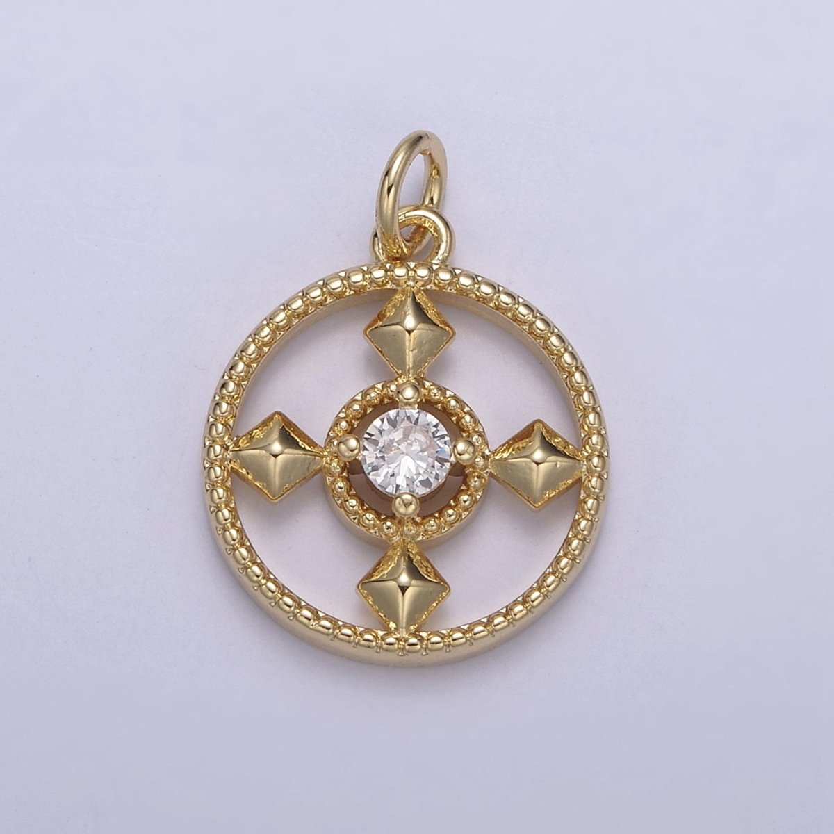 Dainty Round Cubic Charm 14k Gold Filled Coin Cross Charm for Necklace Earring Bracelet N-809 - DLUXCA