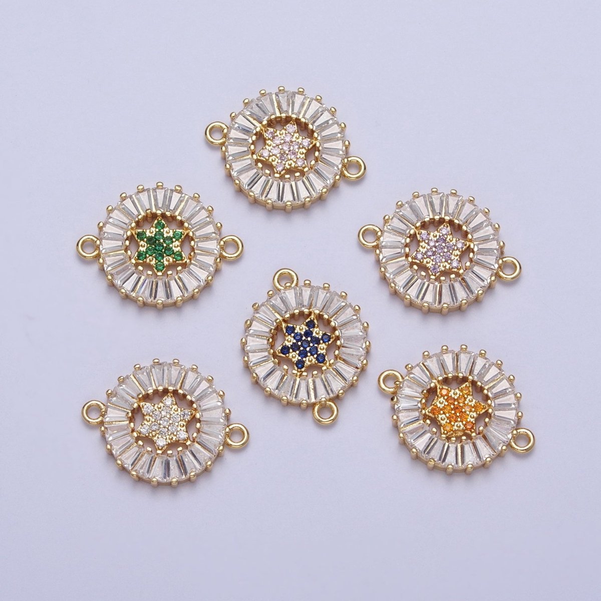 Dainty Round CZ Star Gold Filled Charm Connector Clear Baguette Link Connector for Bracelet Necklace Supply F-073 F-082 F-084 F-101 F-134 - DLUXCA