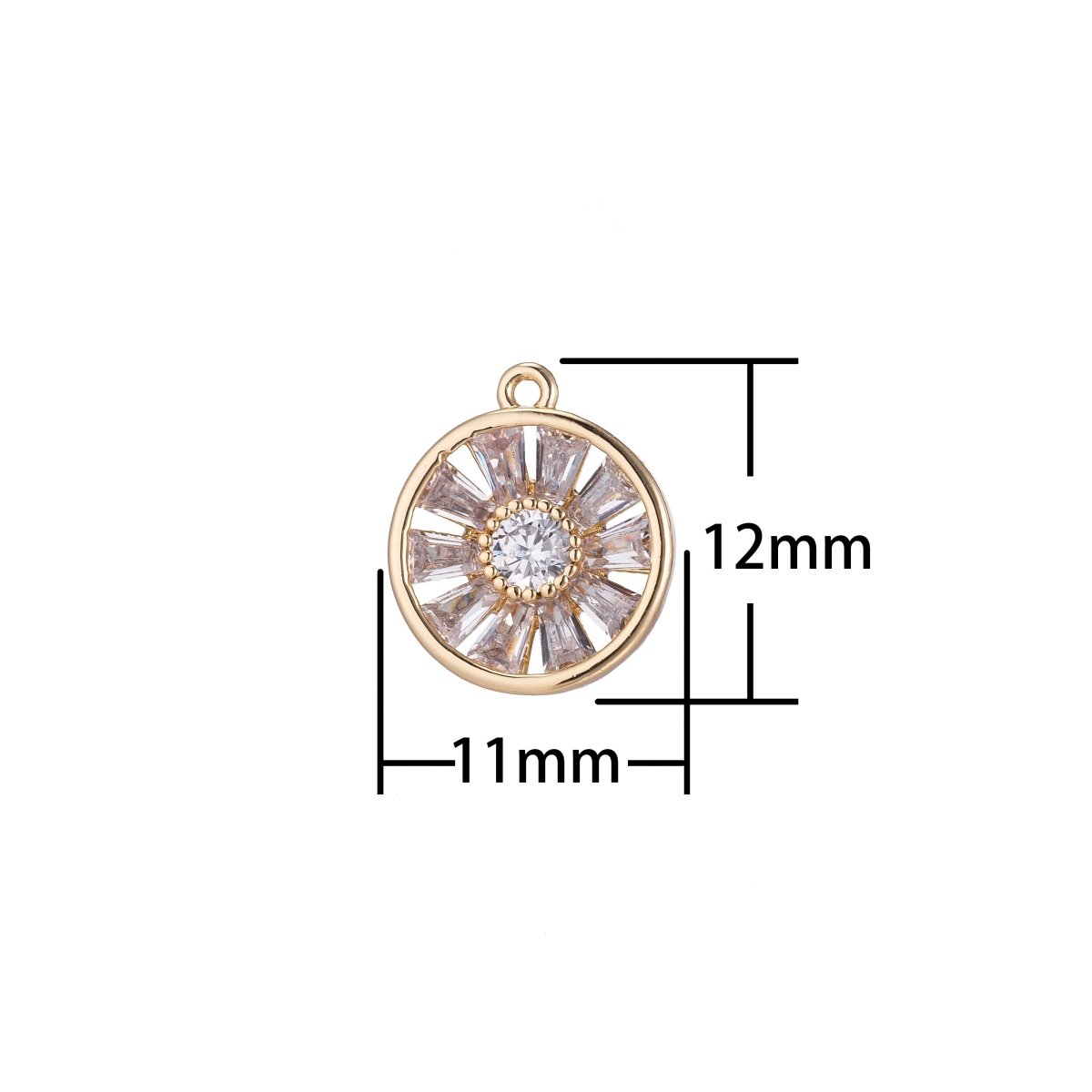 Dainty Round Flower Charm, Micro Pave CZ Charm, 18K Gold Filled Pendant Wheel Circle Zirconia Crystal Necklace Charm for Jewelry Making, C-387 - DLUXCA