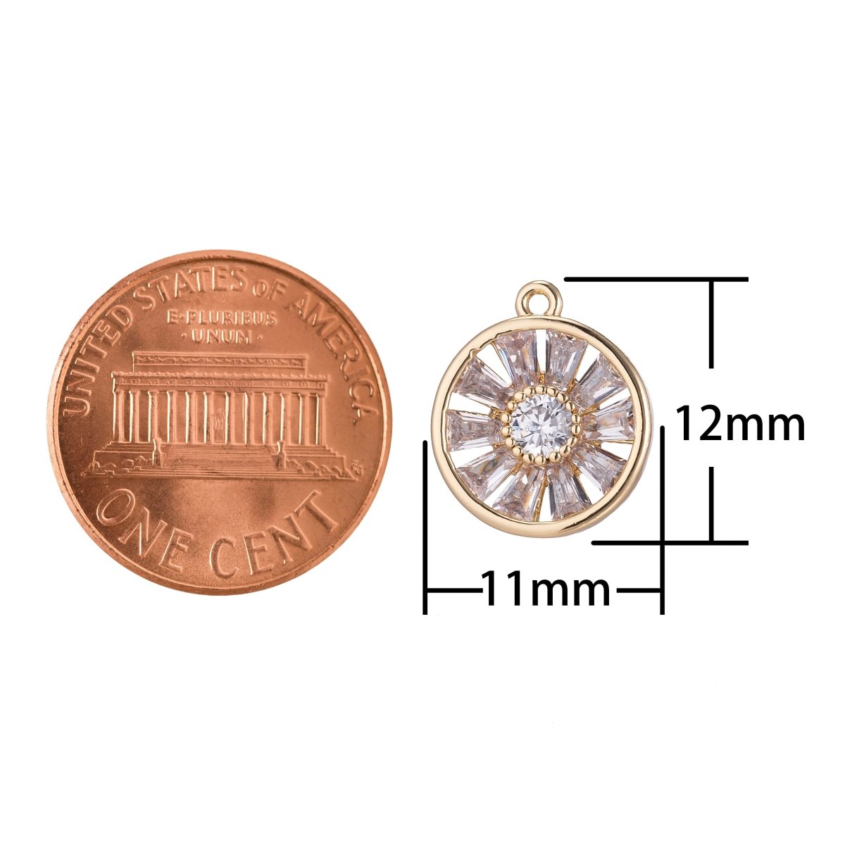 Dainty Round Flower Charm, Micro Pave CZ Charm, 18K Gold Filled Pendant Wheel Circle Zirconia Crystal Necklace Charm for Jewelry Making, C-387 - DLUXCA