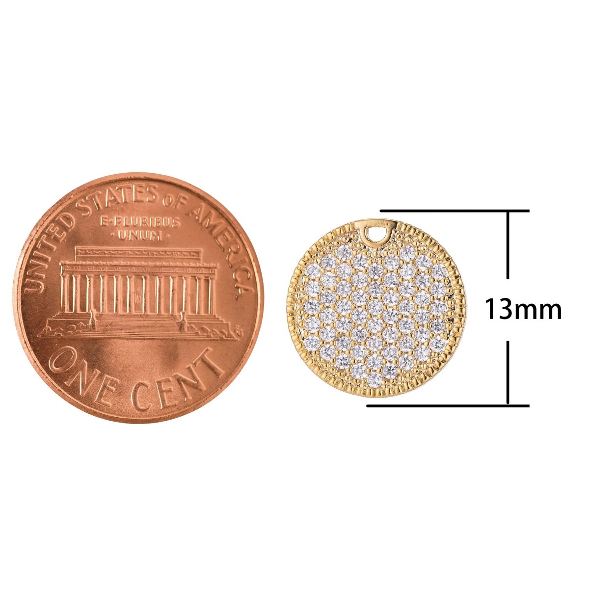 Dainty Round Gold Crystal Charm, Micro Pave CZ Charm, 18K Gold Filled Pendant Circle Geometric Necklace Charm for Jewelry MakingC-381 - DLUXCA