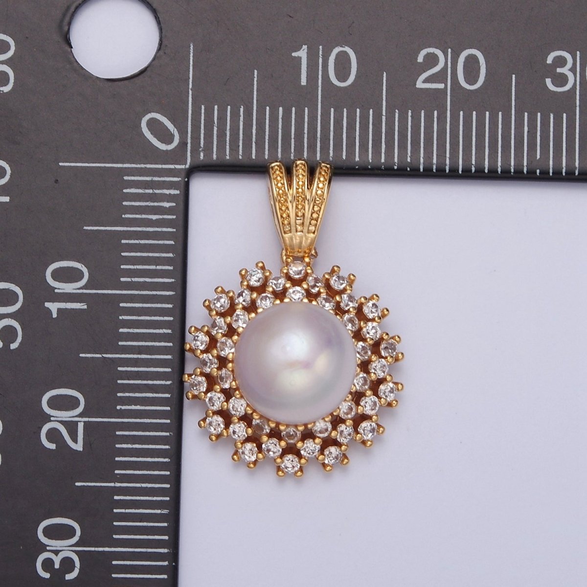 Dainty Round Pave Genuine Shell Pearl Pendant Minimalist Bridal Wedding Jewelry I-029 - DLUXCA