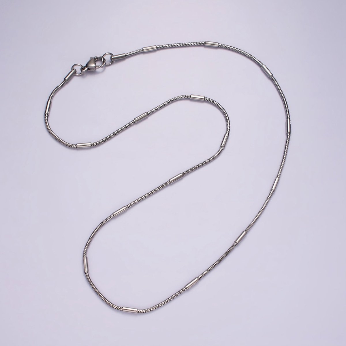 Dainty Round Snake Chain Necklace Stainless Steel 19 inch Necklace in Silver WA-2399 - DLUXCA