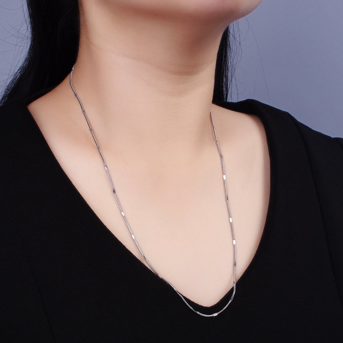 Dainty Round Snake Chain Necklace Stainless Steel 23.6 inch Necklace in Silver | WA-2408 - DLUXCA