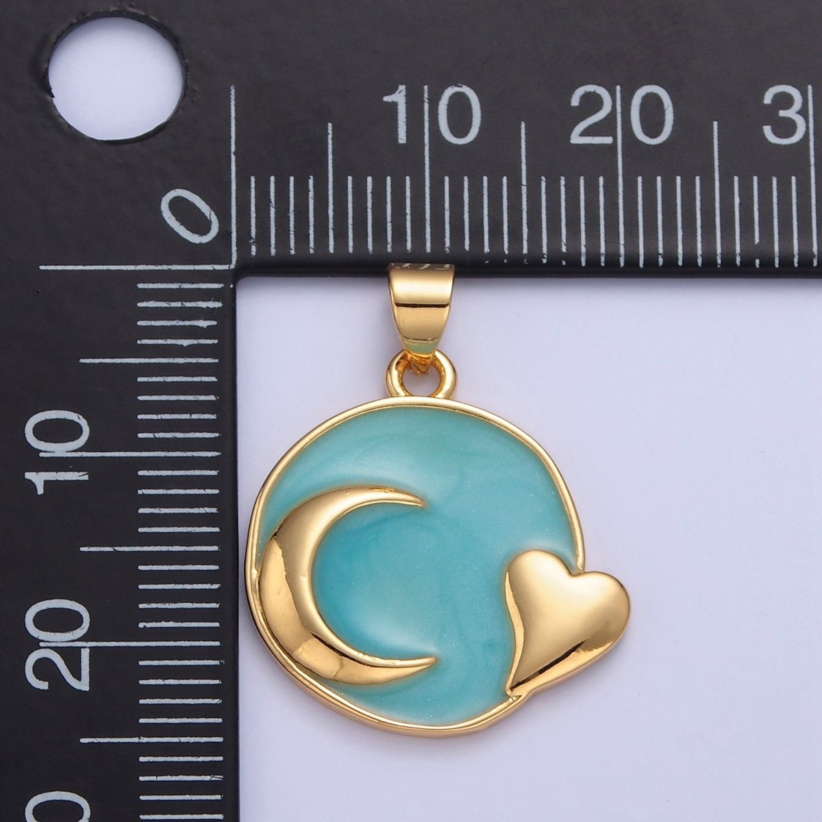 Dainty Round Teal Enamel Crescent Moon Heart Charm for Necklace Pendant I-311 - DLUXCA