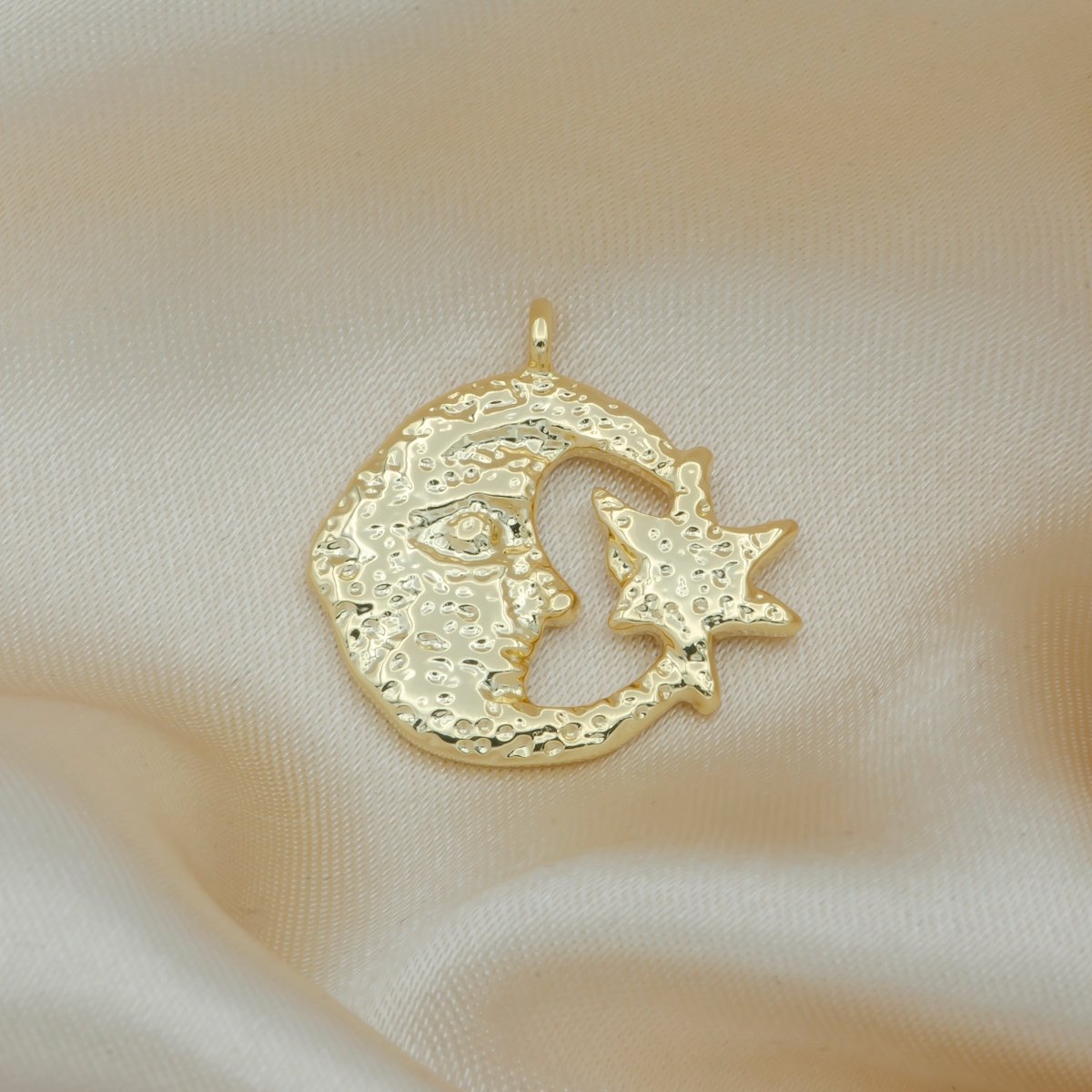 Dainty Rustic Crescent Moon and Star Charm, Golden Celestial Moon and Star Charm Pendant GP-140 - DLUXCA