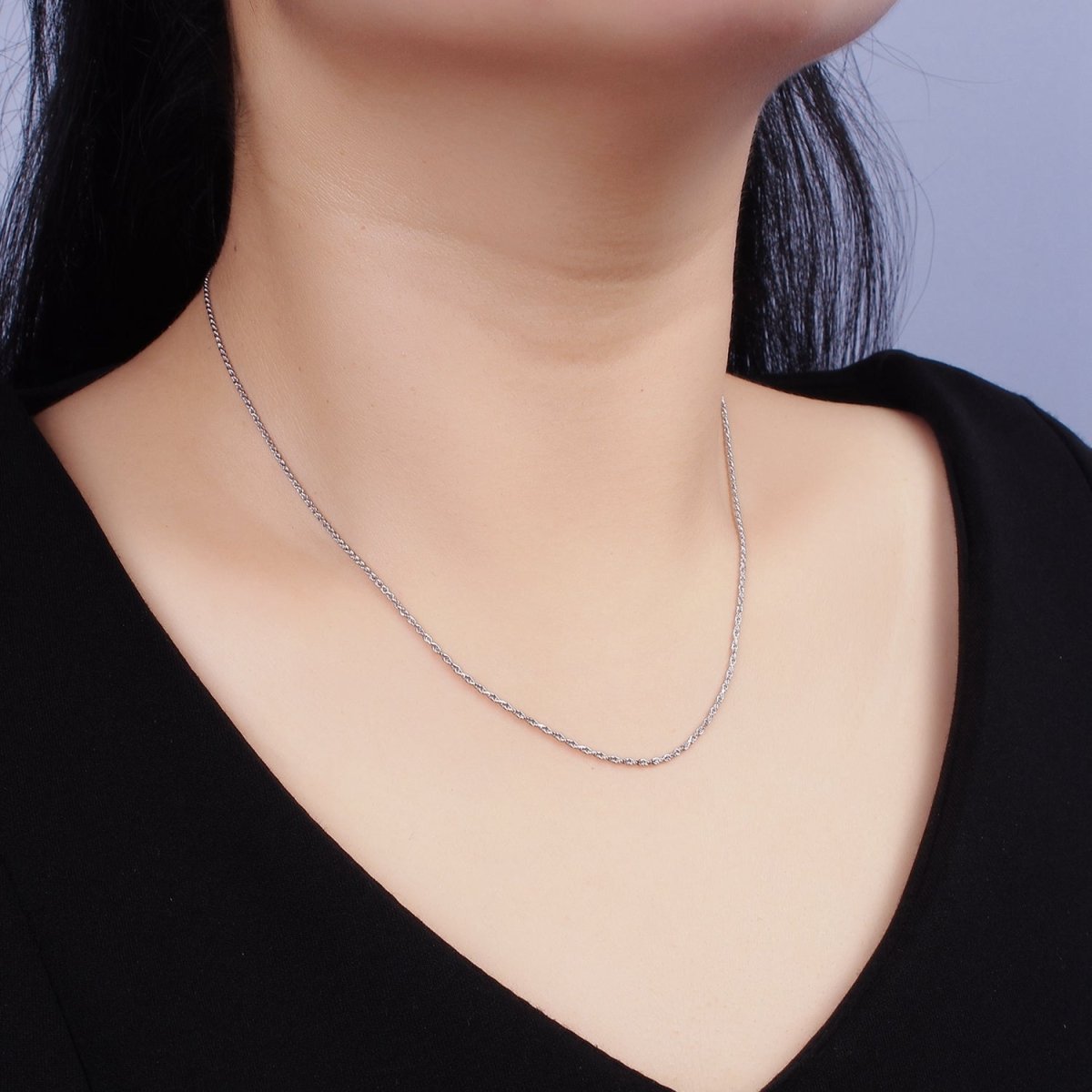 Dainty S925 Sterling Silver 1mm Twisted Rope 15.35 Choker Chain Necklace | WA-1941 Clearance Pricing - DLUXCA