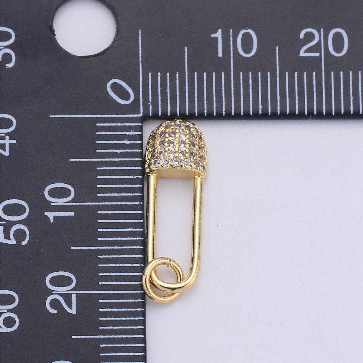 Dainty Safety Pin Charm Gold Micro Pave Charm in Cubic Zirconia Charm for Necklace Earring Bracelet Component supply C-920 - DLUXCA