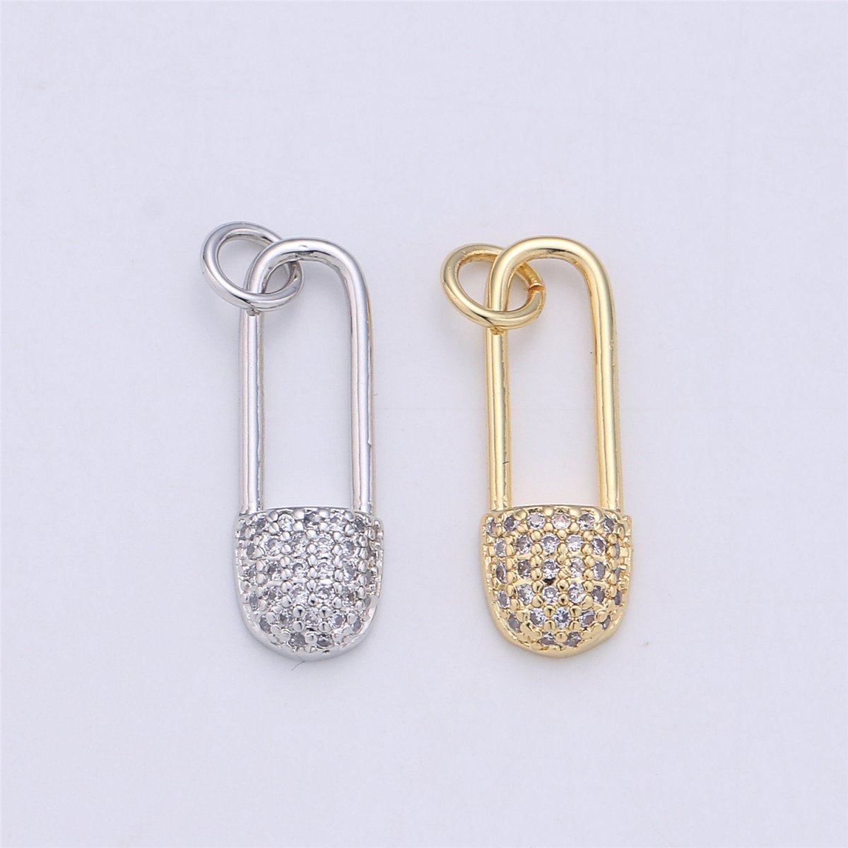 Dainty Safety Pin Charm Gold Micro Pave Charm in Cubic Zirconia Charm for Necklace Earring Bracelet Component supply C-920 - DLUXCA