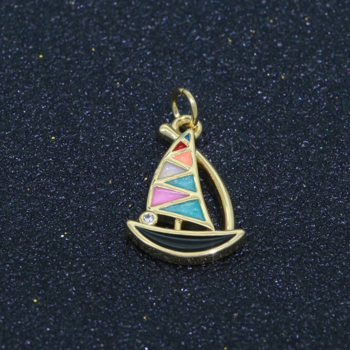 Dainty Sail Boat Charm Multi Color Enamel Gold Filled Charm for Necklace Earring Bracelet Component M-529 M-757 - DLUXCA