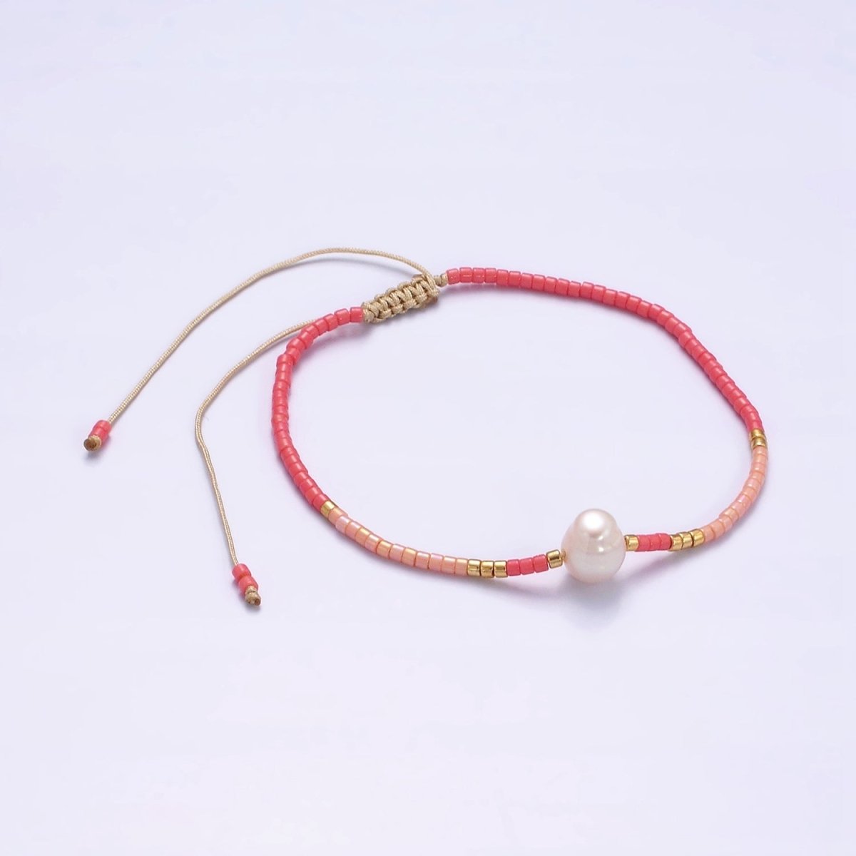 Dainty Shell Pearl Cord Bracelet Barbie core Pink Gold Cylinder Beaded Adjustable Bracelet | WA-2177 Clearance Pricing - DLUXCA