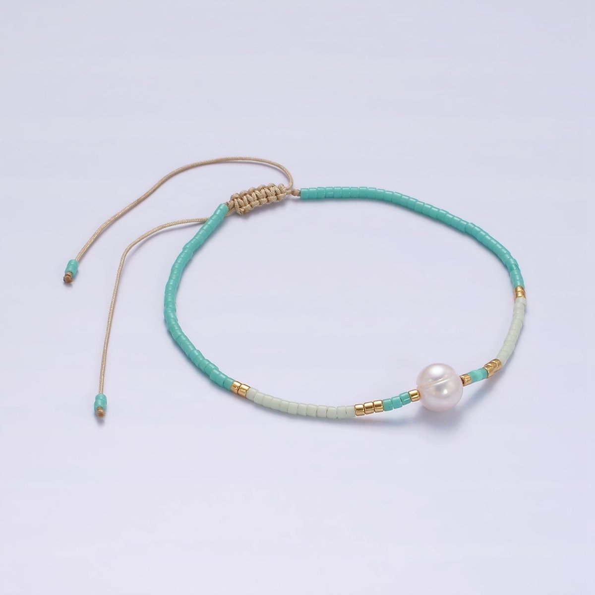 Dainty Shell Pearl Cord Bracelet with Turquoise Gold Cylinder Beaded Adjustable Bracelet | WA-2201 Clearance Pricing - DLUXCA