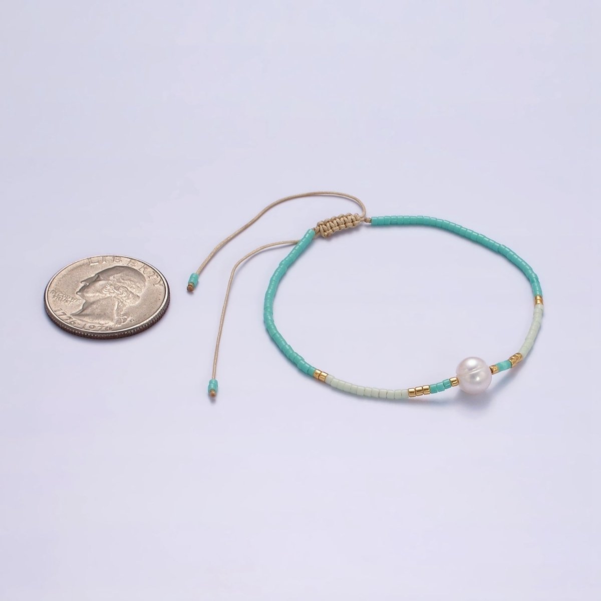 Dainty Shell Pearl Cord Bracelet with Turquoise Gold Cylinder Beaded Adjustable Bracelet | WA-2201 Clearance Pricing - DLUXCA