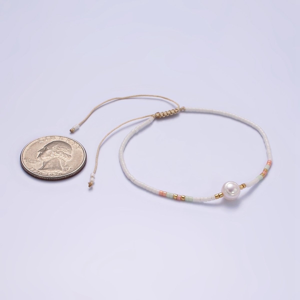 Dainty Shell Pearl Cord Bracelet with White Pink Gold Cylinder Beaded Adjustable Bracelet | WA-2199 Clearance Pricing - DLUXCA