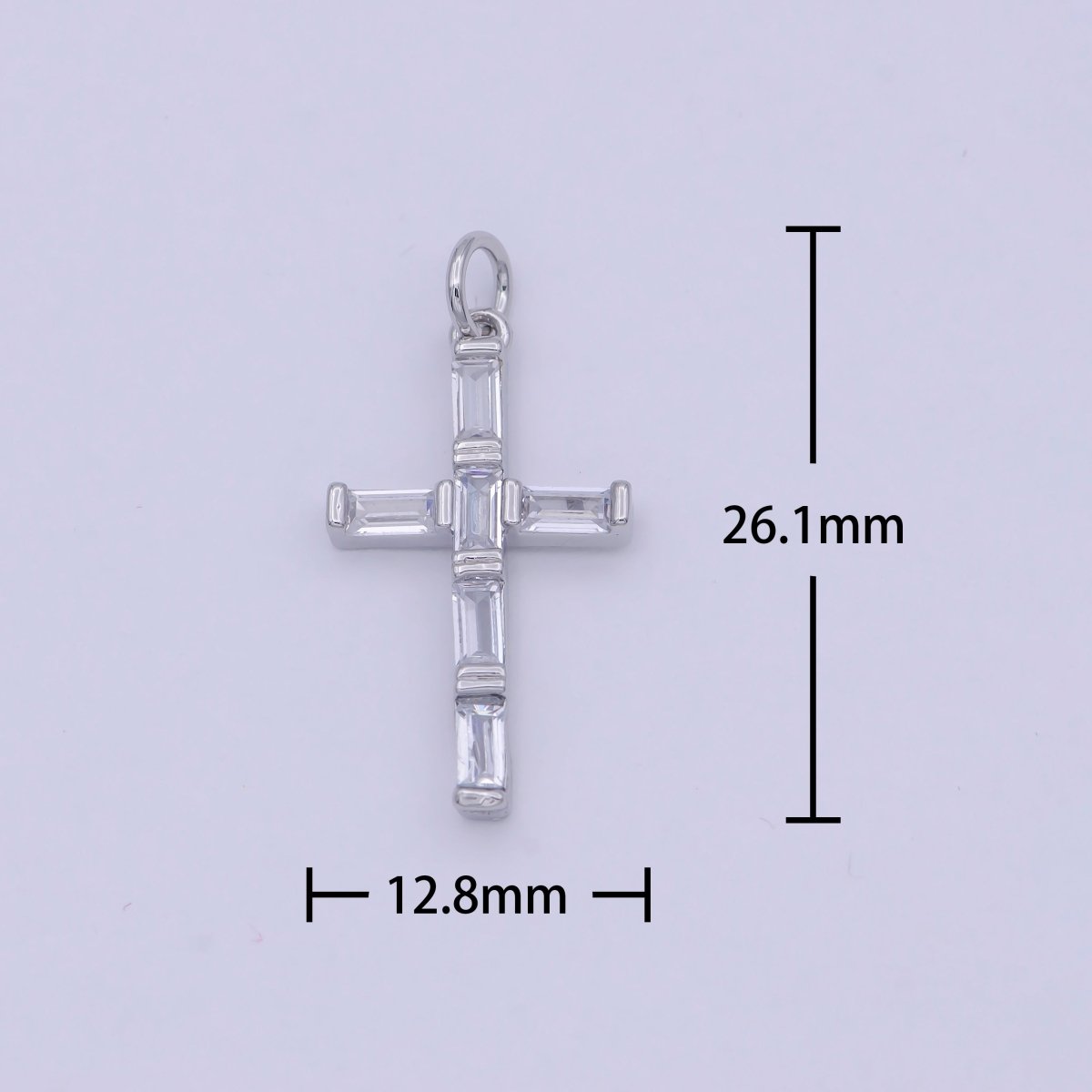 Dainty Silver Cross Charm Baguette CZ Cross charm for Bracelet Earring Necklace W-179 - DLUXCA