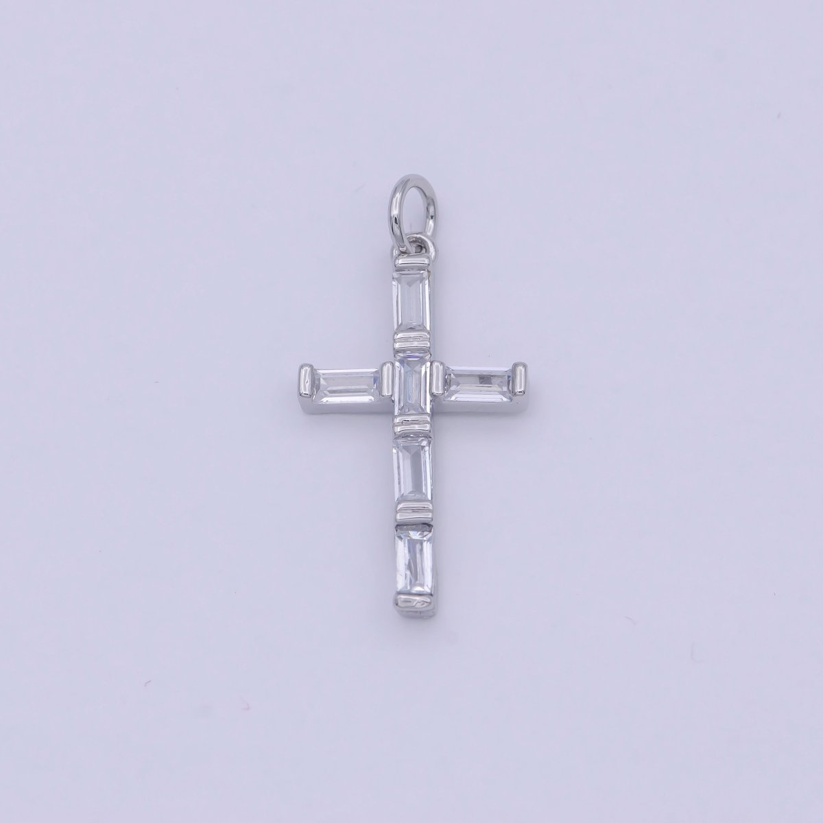 Dainty Silver Cross Charm Baguette CZ Cross charm for Bracelet Earring Necklace W-179 - DLUXCA