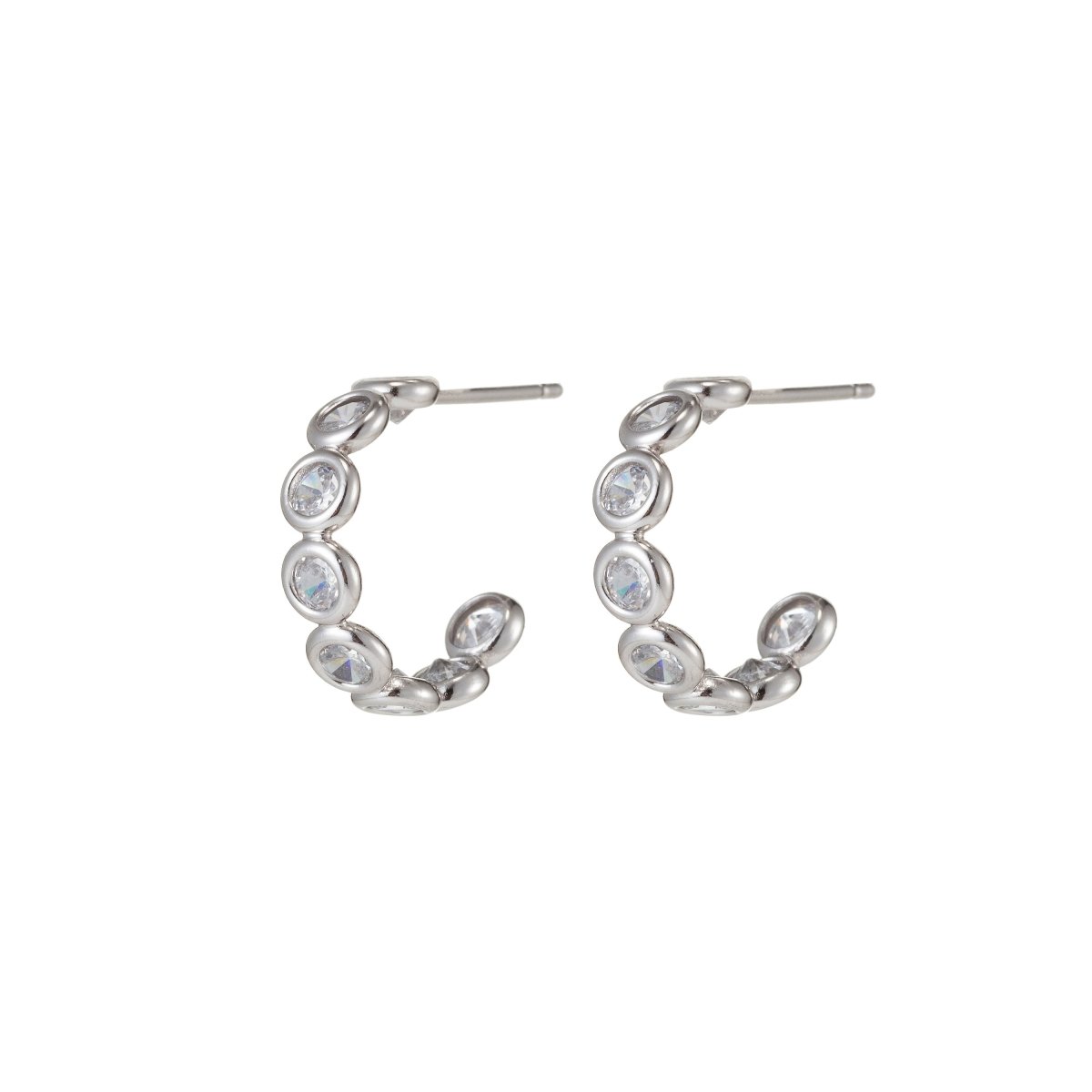 Dainty Silver Diamond Stud earring in Micro Pave CZ Huggie Earring Q-037 - DLUXCA