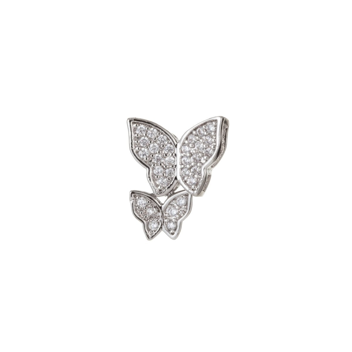 Dainty Silver Double Butterfly Beads CZ Crystal Tiny Silver Mariposa Animal Jewelry Making Beads B-266 - DLUXCA