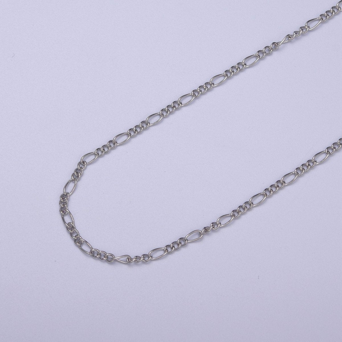 Dainty Silver Figaro long and short Chain by Yard Wholesale Bulk Unfinished Chain for Jewelry Making | ROLL-762 Clearance Pricing - DLUXCA