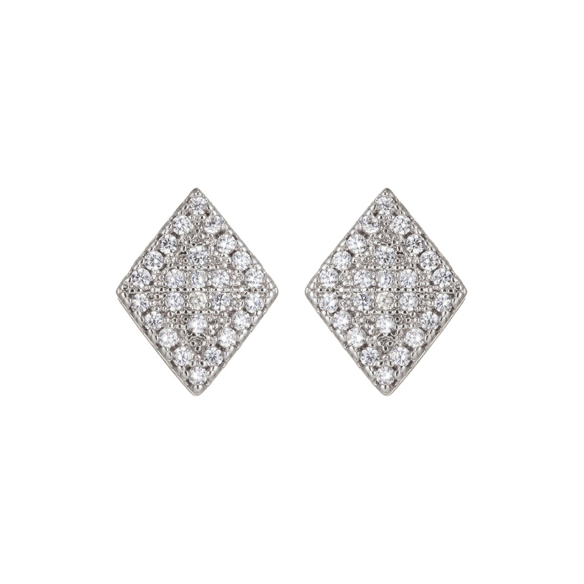 Dainty Silver Geometric Stud Earrings in Clear Cubic Zirconia Micro Pave earring Supply Q-074 Q-076 Q-078 Q-079 - DLUXCA