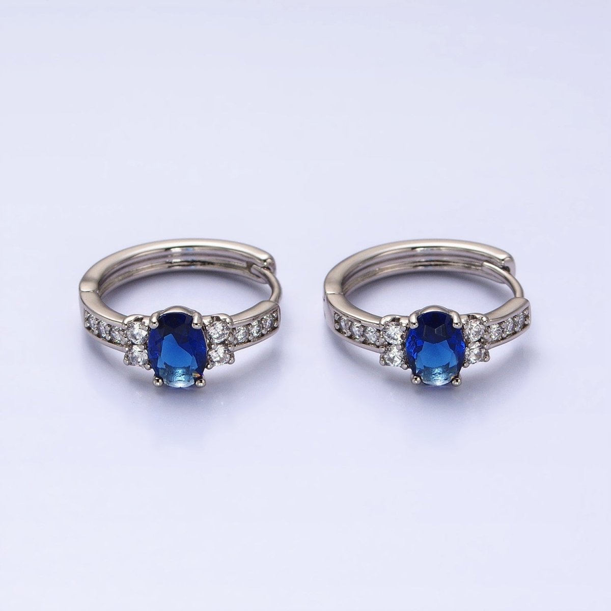 Dainty Silver Huggie Earring Minimalist Clear Blue Red Green CZ Stone Hoop Earring AB788 AB789 AB790 AB791 - DLUXCA